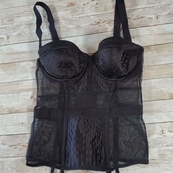 Victoria's‎ Secret Very Sexy Black Quilted Satin Corset with Garter Straps 34B - Picture 3 of 10